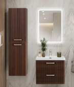 Шкаф-пенал для ванной BelBagno Due 40 подвесной, ручки хром полированный, noce