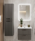 Шкаф-пенал для ванной BelBagno Due 40 подвесной, ручки матовый атласный никель, оружейная сталь