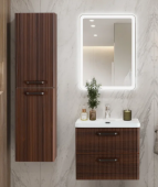 Шкаф-пенал для ванной BelBagno Due 40 подвесной, ручки матовый темный никель, noce