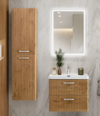 Шкаф-пенал для ванной BelBagno Due 40 подвесной, ручки хром полированный, rovere nature