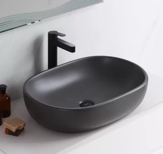 Накладная раковина BelBagno BB1084-H311 60 матовая серая, овальная, фаянс Накладная раковина BelBagno BB1084-H311 60 матовая серая, овальная, фаянс