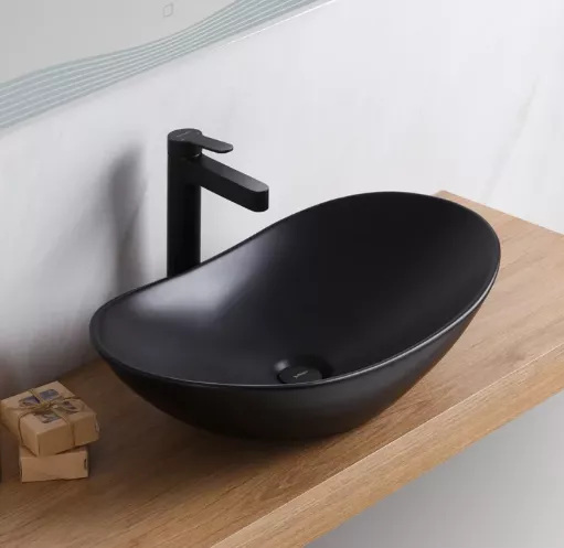 Накладная раковина BelBagno BB1404-H301 61 матовая черная, овальная, фаянс Накладная раковина BelBagno BB1404-H301 61 матовая черная, овальная, фаянс